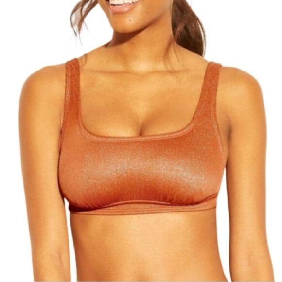 Xhilaration Rust Metallic Ribbed 2-Piece Swimsuit Set - Picture 6 of 8
